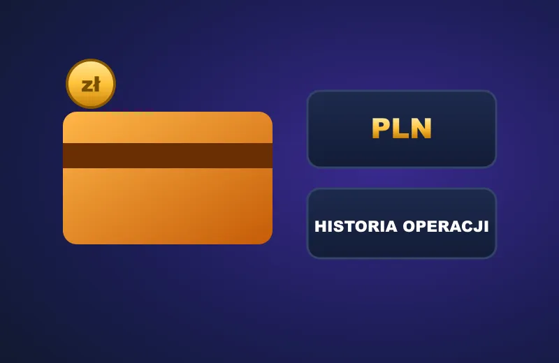 Karta płatnicza, napis PLN i historia operacji – płatności Fast One Casino